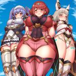  android animal_ears bangs black_gloves blunt_bangs breasts cat_ears chest_jewel earrings facial_mark fingerless_gloves gloves highleg highleg_leotard jewelry large_breasts leotard long_hair low_twintails maid nia_(blade)_(xenoblade) nia_(xenoblade) poppi_(xenoblade) poppi_qt_(xenoblade) pyra_(xenoblade) red_eyes red_hair red_legwear red_shorts short_hair short_shorts shorts silver_hair swept_bangs thighhighs tiara twintails tyranu very_long_hair xenoblade_chronicles_(series) xenoblade_chronicles_2 yellow_eyes 