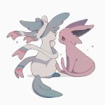  alternate_color closed_eyes commentary_request espeon forked_tail gen_2_pokemon gen_6_pokemon highres no_humans nodori710 open_mouth pokemon pokemon_(creature) purple_eyes shiny_pokemon sitting star_(symbol) sylveon tail white_background 