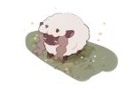 black_eyes commentary_request flower full_body gen_8_pokemon grass highres no_humans nodori710 open_mouth pokemon pokemon_(creature) smile solo standing white_background wooloo yellow_flower 