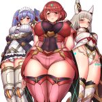  android animal_ears bangs black_gloves blunt_bangs breasts cat_ears chest_jewel earrings facial_mark fingerless_gloves gloves highleg highleg_leotard jewelry large_breasts leotard long_hair low_twintails maid nia_(blade)_(xenoblade) nia_(xenoblade) poppi_(xenoblade) poppi_qt_(xenoblade) pyra_(xenoblade) red_eyes red_hair red_legwear red_shorts short_hair short_shorts shorts silver_hair swept_bangs thighhighs tiara twintails tyranu very_long_hair xenoblade_chronicles_(series) xenoblade_chronicles_2 yellow_eyes 