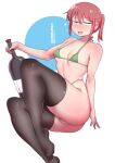  1girl absurdres bikini bokuman breasts drunk glasses highres kobayashi-san_chi_no_maidragon kobayashi_(maidragon) pink_hair small_breasts swimsuit thighhighs thighs 