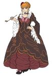  1girl absurdres beatrice_(umineko) blonde_hair blue_eyes blush choker dress flower frilled_skirt frills hair_flower hair_ornament hand_on_hip high_heels highres kuya_(hey36253625) lace-trimmed_choker lace_trim pipe skirt smile solo umineko_no_naku_koro_ni white_background wide_sleeves 