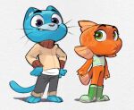  2boys animal_ears cat cat_ears cat_tail darwin_watterson fish fish_boy furry goldfish gumball_watterson lowres marc_knelsen multiple_boys simple_background sweater tail the_amazing_world_of_gumball turtleneck turtleneck_sweater 
