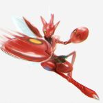  byte_(grunty-hag1) commentary_request full_body gen_2_pokemon incoming_attack looking_at_viewer motion_lines no_humans orange_eyes pokemon pokemon_(creature) scizor simple_background solo swiping white_background 