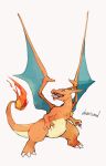  character_name charizard claws commentary_request fangs fire flame full_body gen_1_pokemon green_eyes highres ngr_(nnn204204) no_humans open_mouth pokemon pokemon_(creature) simple_background solo standing tongue white_background 
