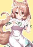  1girl animal_ears bangs closed_mouth eyebrows_visible_through_hair fox_ears fox_tail hair_between_eyes highres jumpsuit kudamaki_tsukasa one-hour_drawing_challenge ruu_(tksymkw) short_sleeves smile solo tail touhou white_jumpsuit white_sleeves 
