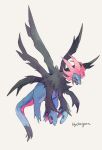  black_sclera character_name colored_sclera commentary_request fangs full_body gen_5_pokemon highres hydreigon multiple_heads ngr_(nnn204204) no_humans open_mouth pink_eyes pokemon pokemon_(creature) simple_background solo tongue white_background 