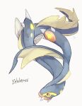  character_name claws commentary_request eelektross full_body gen_5_pokemon glowing looking_to_the_side ngr_(nnn204204) no_humans pokemon pokemon_(creature) signature simple_background solo white_background 