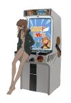  1girl absurdres arcade_cabinet barefoot breasts choker evangelion:_3.0_you_can_(not)_redo eyepatch hairpods hands_in_pockets highres hood hoodie long_hair neon_genesis_evangelion orange_hair panties rebuild_of_evangelion simple_background small_breasts solo souryuu_asuka_langley underwear white_background zhibuji_loom 