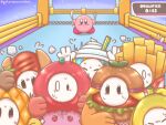  artist_name banana blue_eyes blush_stickers burger crossover fall_guys finish_line fleeing food food-themed_clothes fork french_fries fruit hot_dog kirby kirby_(series) knife milkshake pineapple scared sweat tomato user_nnnm4577 