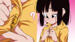  1girl ? bangs black_eyes black_hair buttons closed_mouth dragon_ball dragon_ball_gt half-closed_eye medium_hair multiple_views pajamas pan_(dragon_ball) rom_(20) sidelocks upper_body 