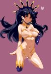  1girl armlet asymmetrical_legwear asymmetrical_sleeves bangs black_hair censored detached_sleeves earrings elbow_gloves evyz3734 fate/grand_order fate_(series) gloves highres hoop_earrings ishtar_(fate) ishtar_(fate)_(all) jewelry neck_ring nipples parted_bangs red_eyes revealing_clothes single_detached_sleeve single_elbow_glove single_sleeve single_thighhigh solo thighhighs tiara two_side_up uneven_legwear uneven_sleeves yostxxx 