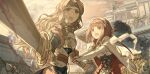  2girls arm_grab armor armored_skirt blood blood_on_weapon blue_ribbon breastplate brown_eyes brown_hair cloak commentary_request crying crying_with_eyes_open dated_commentary day dirty dirty_face elbow_gloves eyebrows_visible_through_hair fingerless_gloves fire_emblem fire_emblem_fates floating_hair from_side gloves hair_ornament hairband hana_(fire_emblem) harusame_(rueken) headband holding holding_sword holding_weapon japanese_armor japanese_clothes katana long_hair long_sleeves multiple_girls obi obijime open_mouth outdoors pegasus pink_eyes pink_hair ribbon riding sakura_(fire_emblem) sash short_hair standing sweatdrop sword tears two-tone_hairband vambraces wavy_hair weapon white_cloak white_gloves 