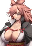  1girl absurdres baiken breasts cleavage eyepatch guilty_gear guilty_gear_xrd highres japanese_clothes kimono large_breasts long_hair looking_at_viewer pink_hair ponytail portrait samurai smile zeqqqqk 