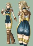  1girl ass blonde_hair bodysuit braid breasts closed_mouth final_fantasy final_fantasy_xii highres kainaka_ichijiku looking_at_viewer medium_hair penelo simple_background smile solo thighhighs twin_braids twintails 