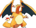  charizard claws commentary_request fangs fangs_out fire looking_down morio_(poke_orio) no_humans pokemon pokemon_(creature) simple_background solo standing white_background 