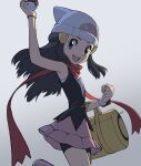  1girl :d bag beanie bike_shorts bike_shorts_under_skirt black_hair black_legwear boots bracelet clenched_hand commentary_request dawn_(pokemon) duffel_bag eyelashes floating_hair floating_scarf grey_eyes hair_ornament hairclip hat highres holding holding_poke_ball jewelry long_hair open_mouth over-kneehighs pink_footwear pink_skirt poke_ball poke_ball_(basic) pokemon pokemon_(game) pokemon_dppt poketch shirt skirt sleeveless sleeveless_shirt smile solo thighhighs tongue upper_teeth watch white_headwear wristwatch yellow_bag yoshi_(moco1) 