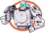  cable cameron_sewell clenched_hand controller english_commentary game_console highres joystick looking_at_viewer mecha mechanization no_humans original sega_dreamcast solo thumbs_up 