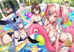  6+girls animal_ears ass azur_lane baltimore_(azur_lane) bikini bird blue_hair blush breasts bremerton_(azur_lane) brown_hair cleavage cleveland_(azur_lane) eagle enterprise_(azur_lane) eyewear_on_head flamingo inflatable_toy laffey_(azur_lane) large_breasts looking_at_viewer manjuu_(azur_lane) mirei multiple_girls new_jersey_(azur_lane) official_art plump pool poolside rabbit_ears red_hair smile sunglasses swan swimsuit thick_thighs thighs waving 