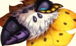  alternate_color blue_eyes bug commentary_request ewokakukaede highres lying moth no_humans on_back pokemon pokemon_(creature) shiny_pokemon simple_background solo volcarona white_background white_fur 