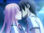  1boy 1girl black_hair black_vest closed_eyes collared_shirt couple french_kiss from_side game_cg hetero indoors kiss long_hair m&amp;m minami_isuka neck_ribbon official_art pink_hair portrait red_ribbon ribbon saint_estera_gakuin_no_shichinin_no_majo shirt short_hair short_sleeves straight_hair vest white_shirt wing_collar 