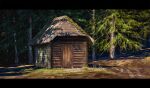  commentary day door forest grass hut letterboxed nature no_humans original outdoors pine_tree rural scenery suzu_(susan_slr97) thatched_roof tree 