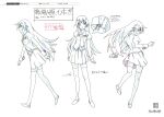  1boy 1girl bakemonogatari blazer character_name character_sheet color_trace contrapposto highres jacket long_hair monogatari_(series) multiple_views necktie official_art partially_colored pen pen_in_pocket production_art red_eyes ruler scan senjougahara_hitagi simple_background skirt standing thighhighs turnaround very_long_hair walking white_background zettai_ryouiki zip_available 
