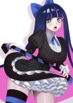  1girl absurdres bangs black_dress black_hair black_nails blue_eyes blunt_bangs blush colored_inner_hair cowboy_shot dress frilled_dress frills highres looking_at_viewer multicolored_hair nia_(nia4294) open_mouth panty_&amp;_stocking_with_garterbelt pink_hair simple_background solo stocking_(psg) striped striped_legwear thighhighs two-tone_hair white_background 