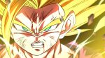  1boy angry aura battle_damage blonde_hair blood blood_from_mouth blood_on_face clenched_teeth dougi dragon_ball dragon_ball_z electricity green_eyes looking_at_viewer male_focus rom_(20) solo son_gohan spiked_hair super_saiyan super_saiyan_2 teeth torn_clothes upper_body 