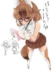  3girls :p alternate_eyewear animal_ears blowhole brown_legwear brown_skirt brown_vest commentary_request common_dolphin_(kemono_friends) cosplay dhole_(kemono_friends) dog_ears dog_girl dog_tail dolphin_girl dolphin_tail dorsal_fin extra_ears eyebrows_visible_through_hair gakukuru glasses gloves highres kemono_friends light_brown_hair looking_at_viewer looking_over_eyewear meerkat_(kemono_friends) meerkat_(kemono_friends)_(cosplay) multicolored_hair multiple_girls pencil pleated_skirt skirt sleeveless tail thighhighs tongue tongue_out translation_request two-tone_hair two-tone_legwear two-tone_vest vest white_gloves white_hair white_legwear white_vest zettai_ryouiki 