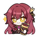  1girl alcohol artist_request bangs breasts cleavage cup dress drinking_glass eden_(honkai_impact) hair_between_eyes hair_ornament holding holding_cup honkai_(series) honkai_impact_3rd long_hair looking_back purple_dress purple_hair solo sparkle transparent_background wine wine_glass yellow_eyes 