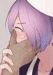  2boys bangs blush chikuwa_savy collarbone commentary_request crying dark-skinned_male dark_skin eyebrows_visible_through_hair face hair_over_one_eye hand_on_another&#039;s_mouth hat male_focus multiple_boys purple_hair shishikura_seiji short_hair simple_background solo_focus tears 