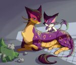  :3 akihorisu closed_mouth commentary_request evolutionary_line green_eyes liepard lying no_humans on_stomach pokemon pokemon_(creature) purrloin smile substitute_(pokemon) toes 
