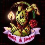  1:1 2021 animatronic anthro black_background blood bodily_fluids english_text five_nights_at_freddy&#039;s five_nights_at_freddy&#039;s_3 flower hands_crossed hi_res holding_flower holding_matchstick holding_object holding_rose lagomorph leporid machine male mammal matchstick plant portrait rabbit robot rose_(flower) simple_background solo song springtrap_(fnaf) teeth text tunk_saray_lovesta video_games wire 