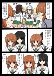  6+girls absurdres aki_(girls_und_panzer) alternate_costume asyura_kumo bangs black_eyes black_hair black_legwear black_neckwear blouse blue_headwear blue_jacket blunt_bangs brown_eyes brown_hair closed_eyes closed_mouth commentary_request cup eyebrows_visible_through_hair girls_und_panzer girls_und_panzer_senshadou_daisakusen! gloom_(expression) green_skirt highres holding holding_cup jacket kay_(girls_und_panzer) long_hair long_sleeves megumi_(girls_und_panzer) mika_(girls_und_panzer) miniskirt mother_and_daughter motion_lines multiple_girls neckerchief nishizumi_miho nishizumi_shiho ooarai_school_uniform open_mouth orange_eyes orange_hair pleated_skirt rumi_(girls_und_panzer) sailor_collar school_uniform serafuku skirt smile socks straight_hair sweatdrop takebe_saori teacup translation_request tulip_hat white_blouse white_sailor_collar 