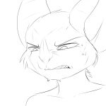  2016 annoyed annoyed_expression anthro bodily_fluids bust_portrait chiropteran clenched_teeth girokett looking_down male mammal portrait reaction_image simple_background sketch solo sweat teeth white_background 