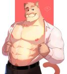  abs anthro cilok clothing cougar felid feline fur hi_res male mammal muscular muscular_anthro muscular_male nipples pecs simple_background solo 