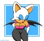  angelauxes animated anthro bedroom_eyes big_breasts bouncing_breasts breasts chiropteran female fur hands_on_hips lipstick looking_at_viewer low_res makeup mammal narrowed_eyes rouge_the_bat seductive sega short_playtime solo sonic_the_hedgehog_(series) thick_thighs unitard white_body white_fur wide_hips wings 