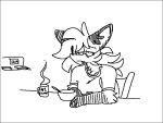  2021 4:3 anthro arm_tuft black_and_white black_border border bored bowl canid canine chair cheek_tuft clothed clothing cup digital_media_(artwork) english_text facial_tuft female food fox fur fur_tuft furniture hair inner_ear_fluff mammal monochrome outline pepper_(sketchytoasty) red_fox shirt simple_background sitting sketchytoasty solo stove table text tired topwear tuft 