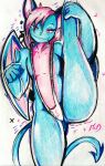  blue_body chiropteran hi_res male mammal mcdave19 pink_body solo terry_(character) traditional_media_(artwork) 