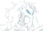  2021 ambiguous_gender blue_eyes blush dragon feral fur hair hi_res legendary_pok&eacute;mon messy_hair nintendo pok&eacute;mon pok&eacute;mon_(species) reshiram solo video_games white_body white_fur winte 