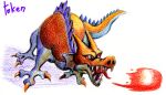  claws dragon dragon_quest fangs feral fire fireball open_mouth red_body red_dragon_(dragon_quest) red_eyes red_scales scales solo square_enix token201704 tongue tongue_out traditional_media_(artwork) video_games 