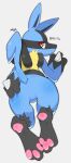  2021 ambiguous_gender hi_res japanese_text looking_at_viewer looking_back lucario nintendo pok&eacute;mon pok&eacute;mon_(species) red_eyes signature simple_background solo text translation_request video_games white_background wuirnad 