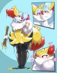  &lt;3 2021 absurd_res ambiguous_gender anthro black_body blue_background blue_body blue_fur blush braixen canid canine digital_drawing_(artwork) digital_media_(artwork) dipstick_tail fur glistening helixjack hi_res inner_ear_fluff latex_transformation liquid_latex mammal multicolored_tail nintendo nude open_mouth pink_body pink_eyes pink_fur pok&eacute;mon pok&eacute;mon_(species) red_body red_eyes rubber simple_background solo stick teeth transformation tuft video_games yellow_body 