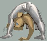  absurd_res anthro blue_eyes bodily_fluids bodysuit bulge canid canine canis clothing contortionism cxcxxcxxxx domestic_dog flexible hi_res male mammal nervous skinsuit solo spandex sweat tight_clothing white_clothing 