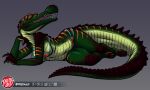  2021 4_toes 5_fingers anthro artist_logo artist_name big_breasts bikini biped blue_eyes breasts brown_body brown_scales brown_spikes claws clothed clothing countershade_breasts countershade_hands countershade_neck countershade_scales countershade_tail countershade_torso countershading crocodilian deviantart deviantart_logo digital_drawing_(artwork) digital_media_(artwork) eyelashes feet female finger_claws fingers front_view full-length_portrait furaffinity furaffinity_logo green_body green_scales green_sclera grey_background head_markings hi_res instagram instagram_logo leg_markings logo long_snout long_tail looking_at_viewer lying markings multicolored_bikini multicolored_clothing multicolored_swimwear navel newgrounds newgrounds_logo non-mammal_breasts non-mammal_navel on_side open_mouth open_smile orange_markings patreon patreon_logo portrait predaguy reptile sarcosuchus scales scalie sharp_teeth side_boob simple_background smile smiling_at_viewer snout solo spikes spikes_(anatomy) swimwear tail_dimple tail_markings tail_ridge teeth thick_tail thick_thighs toe_claws toes twitter twitter_logo under_boob wide_hips 