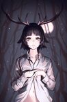  animal_humanoid antlers black_hair cervid cervid_humanoid clothing female hair hi_res horn humanoid kuvshinov-ilya looking_at_viewer mammal mammal_humanoid moon navel night plant shirt solo topwear tree 