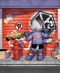  absurd_res anthro cardboard_box clothing denim denim_clothing denim_jacket female fire_hydrant graffiti hi_res humanoid hyaenid mammal naks pose solo traffic_light 