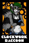  anthro bottomwear bra camo camo_print clockie clockworkcoon clothing collar crossed_arms ear_piercing ear_ring female gears green_hair hair mammal midriff navel pants piercing procyonid raccoon ringtail solo sports_bra underwear 