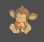  2017 aiai anthro barefoot big_ears bottomless bottomless_anthro bottomless_male brown_body brown_ears brown_fur brown_hair clothed clothing english_text eyes_closed featureless_crotch feet fluffpon fur grey_background hair haplorhine hi_res male mammal monkey multicolored_ears primate round_ears sega shirt short_hair simple_background sitting sleeping solo super_monkey_ball tan_body tan_ears tan_nose tan_skin text topwear video_games 